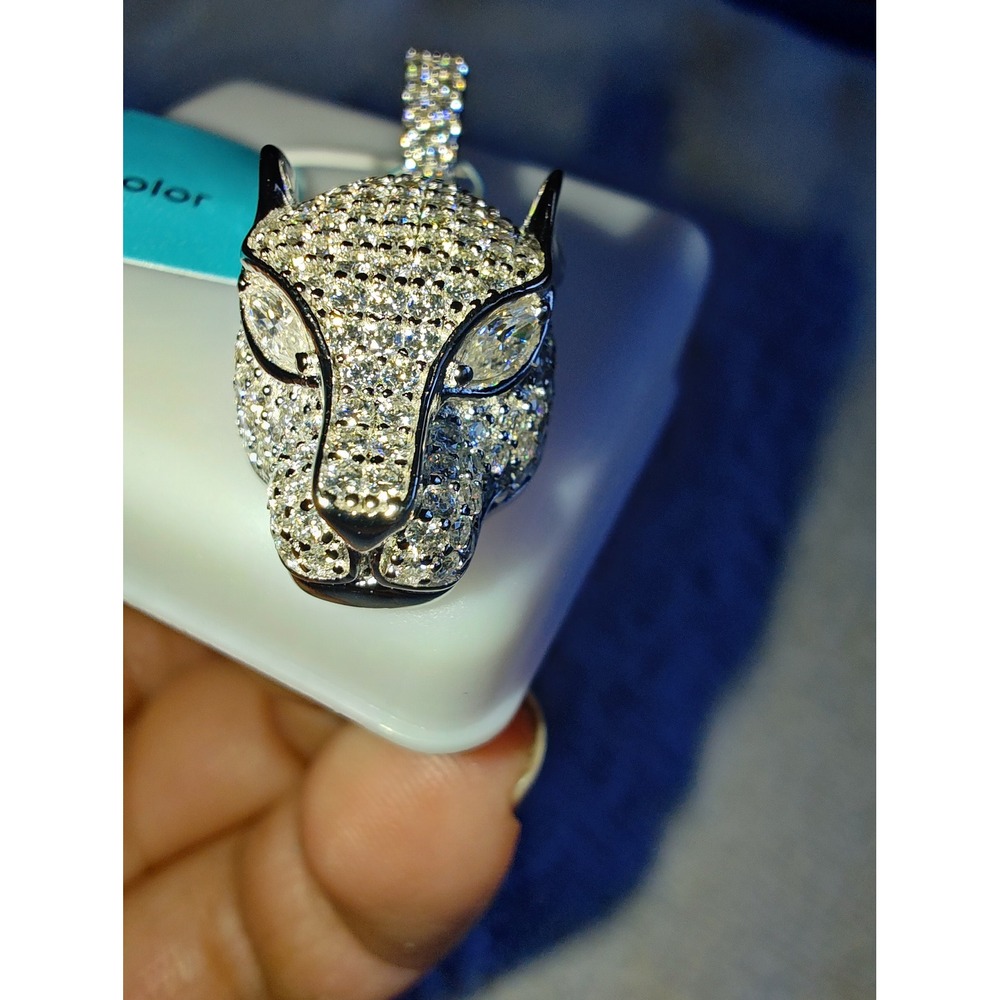 Pendant Panther Head Sterling Silver Moissanite 1.87 CTW VVS D Color Iced Out